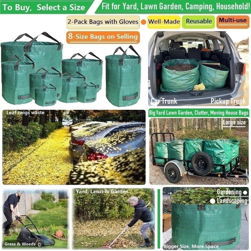 Tespher Professional 2-Pack 137 Gallon Lawn Garden Bags Large (D34,H34 inch) Yard Waste Bags with Gardening Gloves, Big Leaf Bag,Yard Debris,Waste Container,Lawn Trash Bin,Grass Clippings,Weeds Bags 4 Handles - Image 2